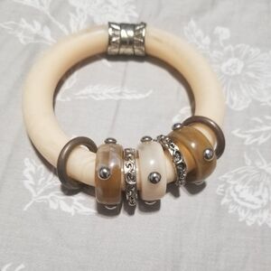 Vintage Elegant Cream and Brown Bangle Bracelet